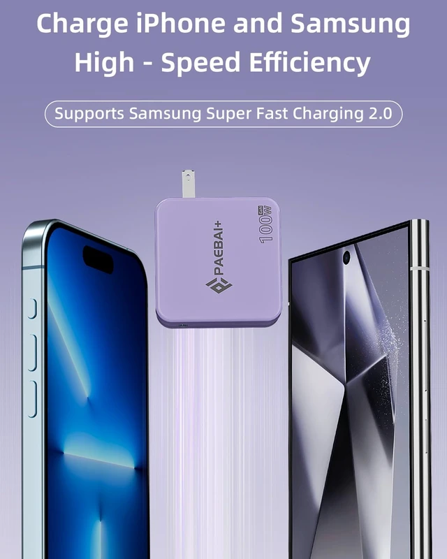 Alt view image 4 of 7 - 100W USB C Charger GaN Foldable Compact Wall Fast Charger for MacBook Pro MacBook Air, Dell XPS, iPhone 16 15 Series, Samsung Galaxy, iPad Pro and All USB-C Devices, 6.6ft Type C Cable