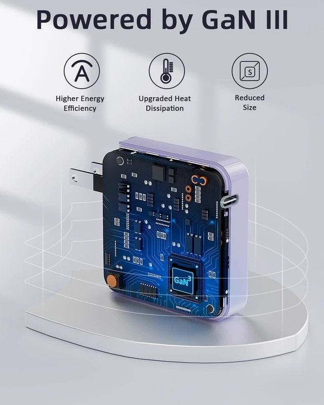 Alt view image 6 of 7 - 100W USB C Charger GaN Foldable Compact Wall Fast Charger for MacBook Pro MacBook Air, Dell XPS, iPhone 16 15 Series, Samsung Galaxy, iPad Pro and All USB-C Devices, 6.6ft Type C Cable