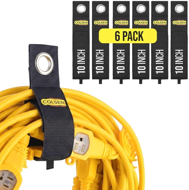 Main image of 10 in Heavy-Duty Storage Straps for Cords & Hoses, 6 Pack Compact reusable straps organize smaller cords, hoses and tools with a strong hook-and-loop fastening system