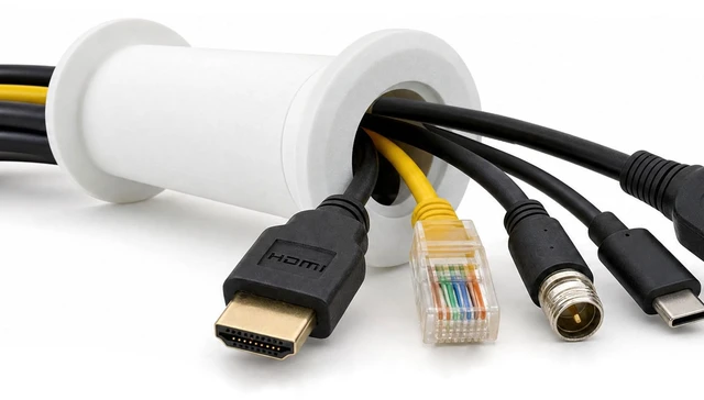 Main image of Wall Eye Cable Pass Through Port, 2 Inch Hole Saw Cord Grommet for 2x4 Drywall, Fits 3 5/8 to 5 1/4 Inch Thickness, White Channel for HDMI Ethernet Coax USB-C Wires