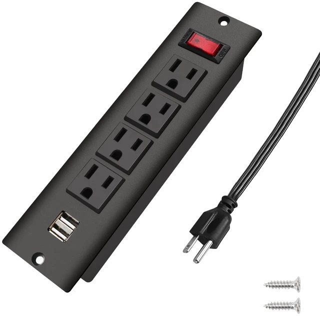 Main image of Recessed Power Strip with USB Flush Mount Power Outlet Built in Desktop Power Extension Cord Plug for Countertop Kitchen Drawer Conference Cabinet Nightstand Desk