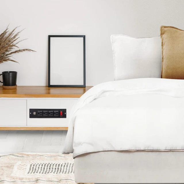 Alt view image 6 of 6 - Recessed Power Strip with USB Flush Mount Power Outlet Built in Desktop Power Extension Cord Plug for Countertop Kitchen Drawer Conference Cabinet Nightstand Desk