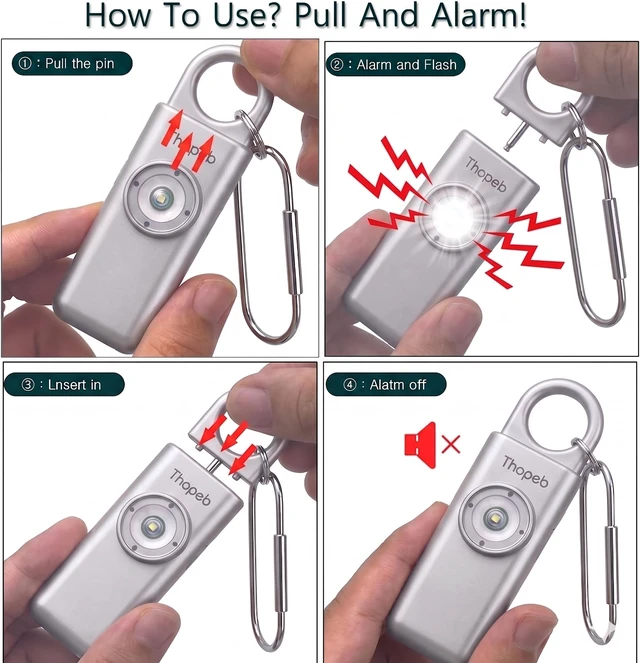 Alt view image 3 of 7 - Personal Safety Alarm for Women Upgraded Rechargeable Strobe with Separate Switch, 135dB Siren, Long-Lasting Protection, Stylish Keychain (Metallic Silver)