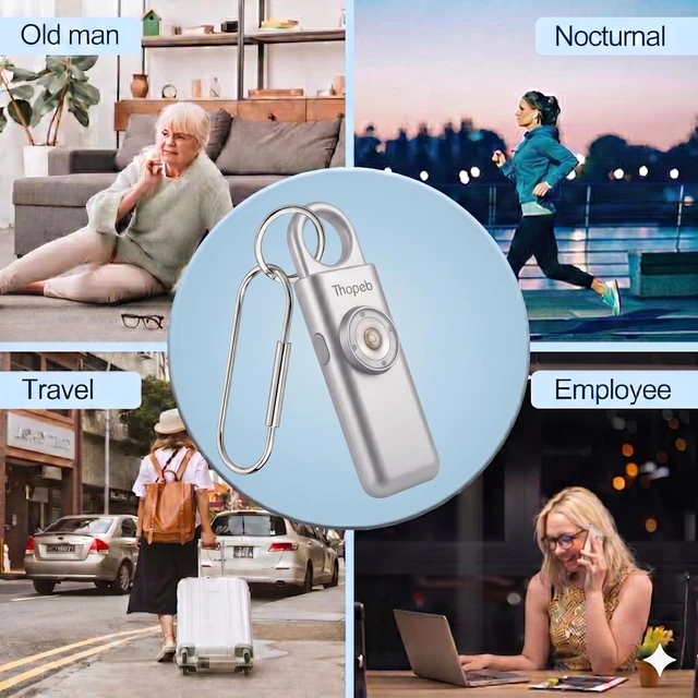 Alt view image 7 of 7 - Personal Safety Alarm for Women Upgraded Rechargeable Strobe with Separate Switch, 135dB Siren, Long-Lasting Protection, Stylish Keychain (Metallic Silver)
