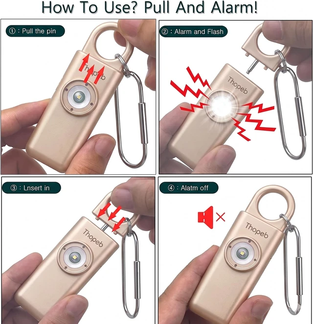 Alt view image 2 of 7 - Personal Safety Alarm for Women Upgraded Rechargeable Long-Lasting Protection, 135dB Siren, Strobe with Separate Switch, Stylish Keychain (Metallic Rose)