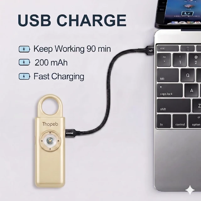 Alt view image 3 of 7 - Personal Safety Alarm for Women Upgraded Rechargeable Long-Lasting Protection, 135dB Siren, Strobe with Separate Switch, Stylish Keychain (Metallic Rose)