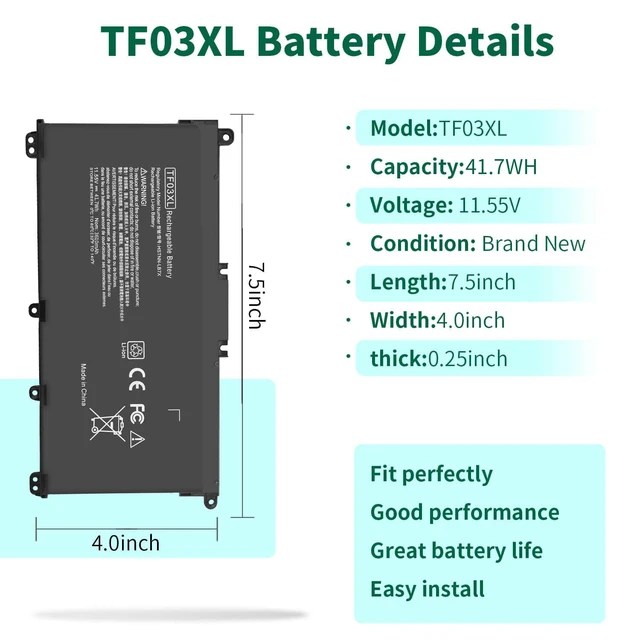 Alt view image 2 of 7 - 920070-855 TF03XL Laptop Battery for HP Pavilion 15-CC 15-CD 14-BF 15-CC0XX 15-CC1XX 15-CD0XX 15-CC123CL 15-CC561ST 15-CC154CL 15-CC184CL 15-CD075NR 17-AR050WM 14-BF050WM 14M-CD0001DX 14-CD0056TX