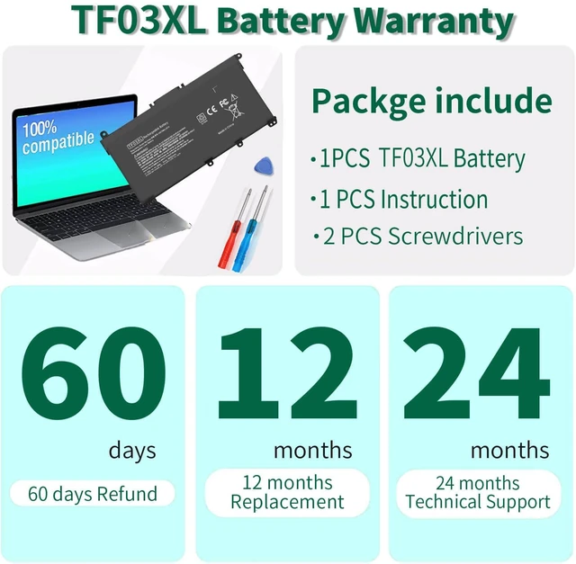 Alt view image 6 of 7 - 920070-855 TF03XL Laptop Battery for HP Pavilion 15-CC 15-CD 14-BF 15-CC0XX 15-CC1XX 15-CD0XX 15-CC123CL 15-CC561ST 15-CC154CL 15-CC184CL 15-CD075NR 17-AR050WM 14-BF050WM 14M-CD0001DX 14-CD0056TX