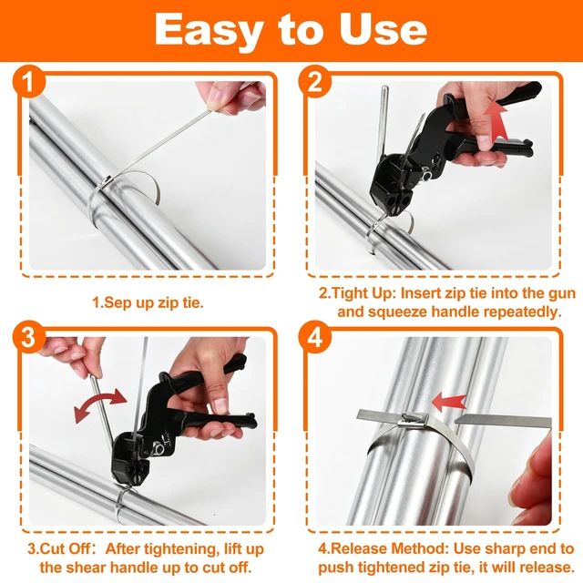 Alt view image 5 of 6 - Metal Zip Tie Gun Tool, Stainless Steel Cutter to Tighten & Cut Cable Ties Heavy Duty, Moly-V Steel Sharp Blade, Save Effort, Easy to Cut, Durable, Long-lasting Sharpness, Dual Handed