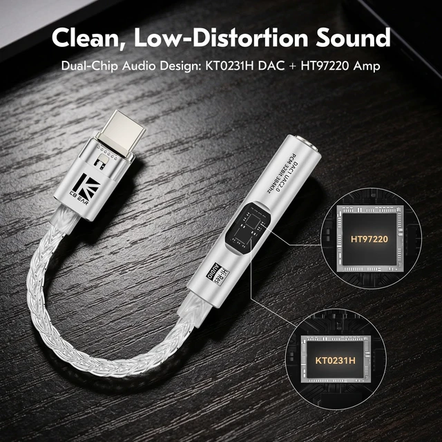 Alt view image 2 of 6 - USB C to 3.5mm Audio Adapter with DAC for iPhone, Samsung & iPad CX31993 DAC Chip + MAX97220 Headphone Amp HiFi 32Bit/384kHz 8-Core Silver-Plated Cable