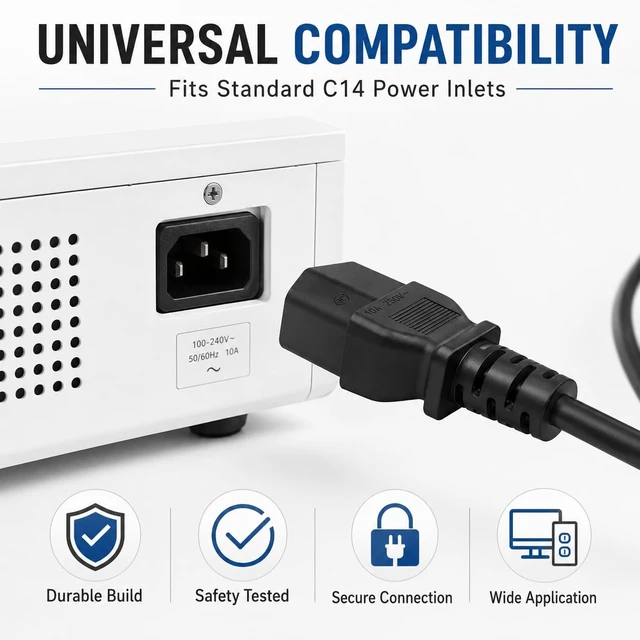 Alt view image 3 of 7 - 10FT 3 Prong AC Power Cord Universal Power Cable 125V/18AWG NEMA 5-15P to C13 for Samsung TV, Dell HP LG Lenovo Asus Acer Toshiba Sony Laptops/Notebooks, Treadmill, Printers, Scanners Power Cable Cord