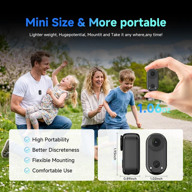 Alt view image 2 of 7 - SVGo M3E Mini Body Cameras with Magnetic Quick Release for Vlogging 30g Ultra-Light,4K/30FPS,EIS 2.0, Hands-Free POV Camera, Thumb Camera with waterproof case