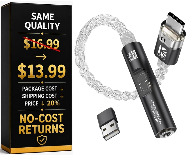 Main image of USB C to 3.5mm Audio Adapter with DAC for iPhone, Samsung & iPad Headphone Amp HiFi 32Bit/384kHz 8-Core Silver-Plated Cable