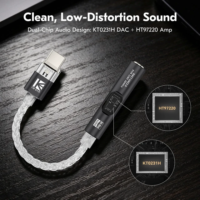 Alt view image 2 of 6 - USB C to 3.5mm Audio Adapter with DAC for iPhone, Samsung & iPad Headphone Amp HiFi 32Bit/384kHz 8-Core Silver-Plated Cable