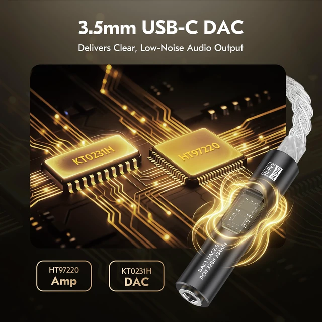 Alt view image 4 of 6 - USB C to 3.5mm Audio Adapter with DAC for iPhone, Samsung & iPad Headphone Amp HiFi 32Bit/384kHz 8-Core Silver-Plated Cable