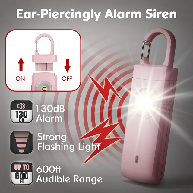 Alt view image 2 of 7 - Rechargeable Personal Alarms for Women, Keychain Siren Alarm with Flashlight, Back to School College Essentials for Daughter, College Students, Teen Girls, Elders, Kids, Travel Essentials, Rose Gold