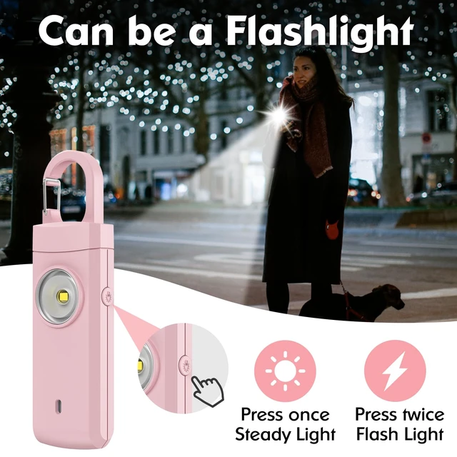 Alt view image 4 of 7 - Rechargeable Personal Alarms for Women, Keychain Siren Alarm with Flashlight, Back to School College Essentials for Daughter, College Students, Teen Girls, Elders, Kids, Travel Essentials, Rose Gold