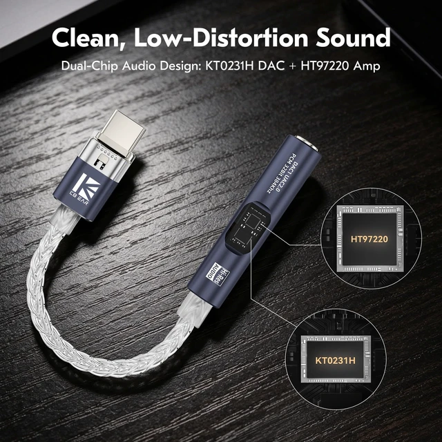 Alt view image 2 of 6 - USB C to 3.5mm Audio Adapter with DAC for iPhone, Samsung & iPad CX31993 DAC Chip + MAX97220 Headphone Amp HiFi 32Bit/384kHz 8-Core Silver-Plated Cable