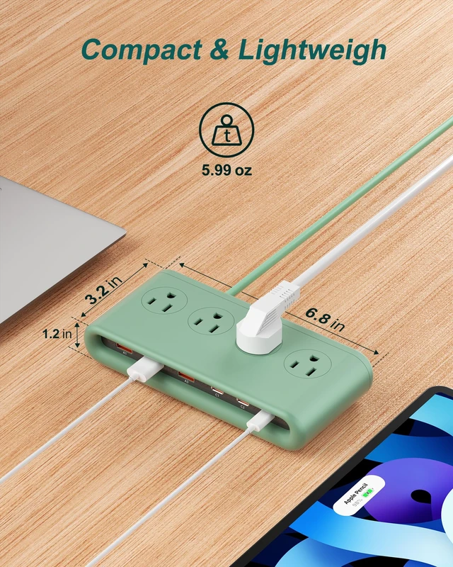 Alt view image 4 of 7 - 10 in 1 Travel Power Strip, 5ft Extension Cord with Multiple Outlets 4 AC, 3 USB C, 3 USB A, Flat Plug Power Strip, PD20W Charging Station with Multiple Outlets, Cruise Essentials, ETL Listed