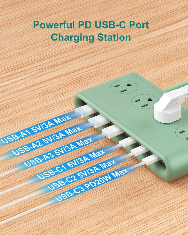 Alt view image 5 of 7 - 10 in 1 Travel Power Strip, 5ft Extension Cord with Multiple Outlets 4 AC, 3 USB C, 3 USB A, Flat Plug Power Strip, PD20W Charging Station with Multiple Outlets, Cruise Essentials, ETL Listed