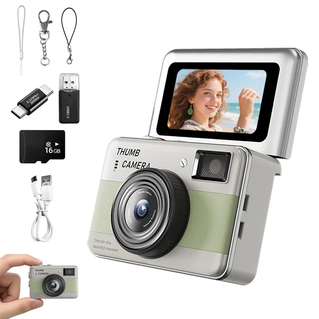 Main image of Mini Keychain Camera - HD Thumb Camera, 1.47-inch Flip Screen Multiple Shooting & Recording Modes Portable Digital Camera with SD Card for Travel, Party Ideal Fashion Pendant Gift
