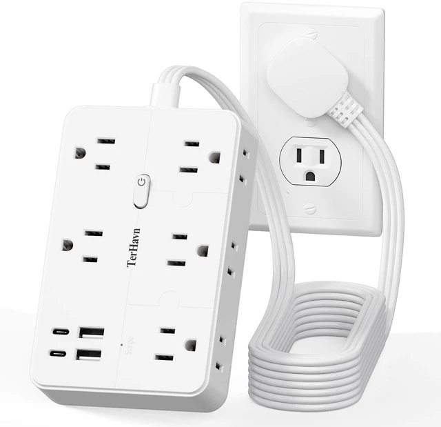 Main image of Surge Protector Power Strip 10 FT Flat Extension Cord 10 AC Outlets & 4 USB Ports(5V/3.4A 17W), 1080J Wall Mountable Desktop Charging Station with Flat Plug for Office Supplies and Home, White