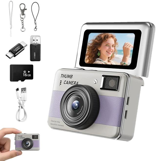 Main image of Mini Keychain Camera - HD Thumb Camera, 1.47-inch Flip Screen Multiple Shooting & Recording Modes Portable Digital Camera with SD Card for Travel, Party Ideal Fashion Pendant Gift