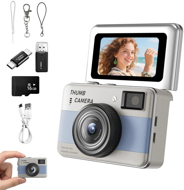 Main image of Mini Keychain Camera - HD Thumb Camera, 1.47-inch Flip Screen Multiple Shooting & Recording Modes Portable Digital Camera with SD Card for Travel, Party Ideal Fashion Pendant Gift