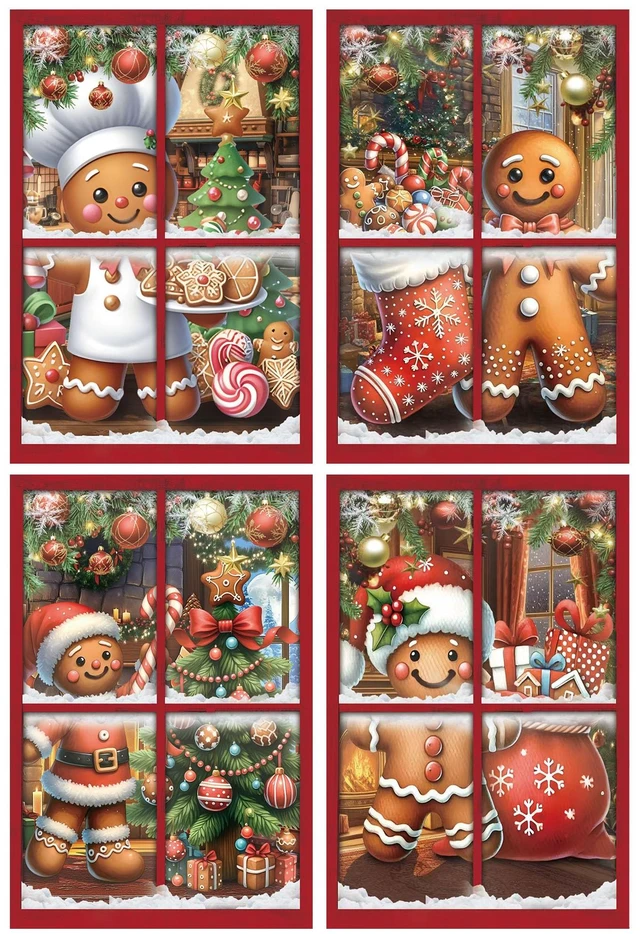 Main image of 4 Pcs Christmas Gingerbread Man Curtain Window Silhouette Decor 31" x 47" Warm Holiday Windows Silhouette, Gingerbread Man Cling Door Cover, Indoor Outdoor Christmas Party Decorations