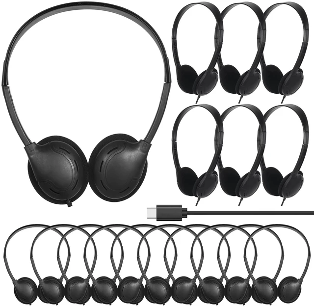 Main image of 10 Pack USB C Headphones Bulk for Classroom Kids, Wired On Ear Type C Bulk Headphones for School Library Museum Students Teens Adults.Compatible with Laptop Tablet Phone Black