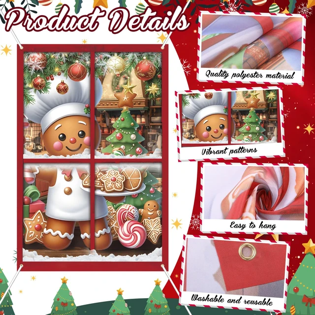 Alt view image 2 of 7 - 4 Pcs Christmas Gingerbread Man Curtain Window Silhouette Decor 31" x 47" Warm Holiday Windows Silhouette, Gingerbread Man Cling Door Cover, Indoor Outdoor Christmas Party Decorations