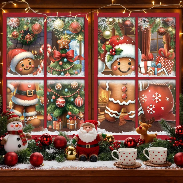 Alt view image 4 of 7 - 4 Pcs Christmas Gingerbread Man Curtain Window Silhouette Decor 31" x 47" Warm Holiday Windows Silhouette, Gingerbread Man Cling Door Cover, Indoor Outdoor Christmas Party Decorations