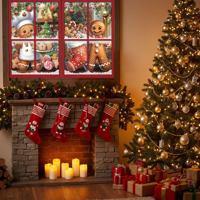Alt view image 5 of 7 - 4 Pcs Christmas Gingerbread Man Curtain Window Silhouette Decor 31" x 47" Warm Holiday Windows Silhouette, Gingerbread Man Cling Door Cover, Indoor Outdoor Christmas Party Decorations
