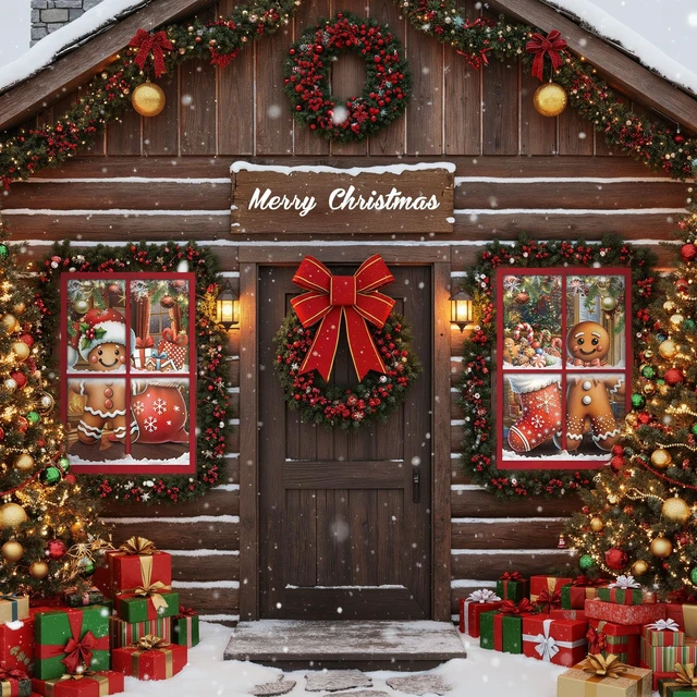 Alt view image 6 of 7 - 4 Pcs Christmas Gingerbread Man Curtain Window Silhouette Decor 31" x 47" Warm Holiday Windows Silhouette, Gingerbread Man Cling Door Cover, Indoor Outdoor Christmas Party Decorations