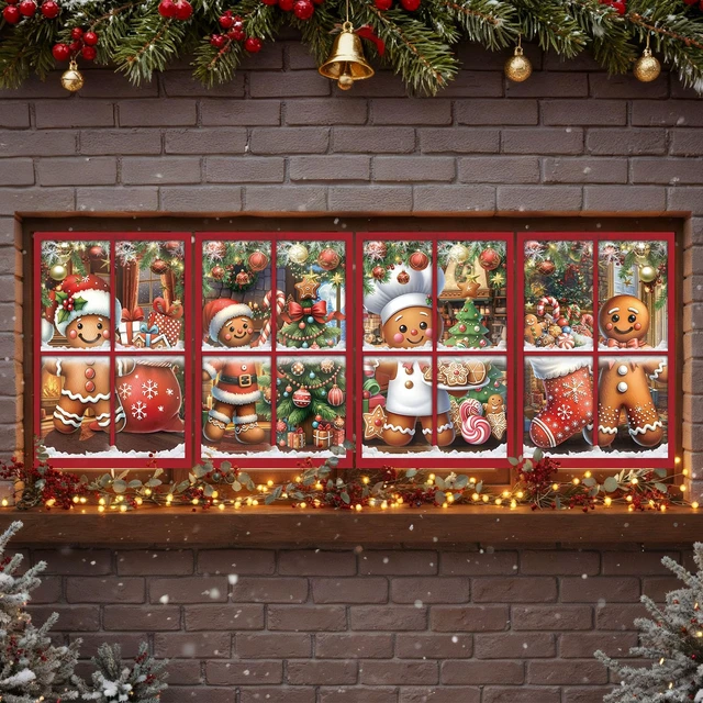 Alt view image 7 of 7 - 4 Pcs Christmas Gingerbread Man Curtain Window Silhouette Decor 31" x 47" Warm Holiday Windows Silhouette, Gingerbread Man Cling Door Cover, Indoor Outdoor Christmas Party Decorations