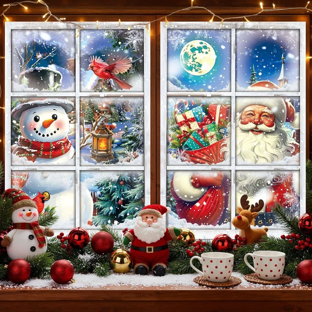 Alt view image 4 of 7 - 4 Pcs Christmas Snowman Curtain Window Silhouette Decoration 31"x47" Warm Holiday Window Silhouette, Snowman Cling Door Cover, Winter Poster Screen, Indoor Outdoor Christmas Party Decor