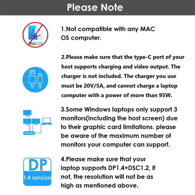 Alt view image 3 of 7 - Laptop Docking Station, Quad Monitors, Dual HDMI, DisplayPort, VGA Single 4K@144Hz, 100W PD in,3×USB-A for wireless devices, Compatible with Dell/HP/Lenovo, Windows Only