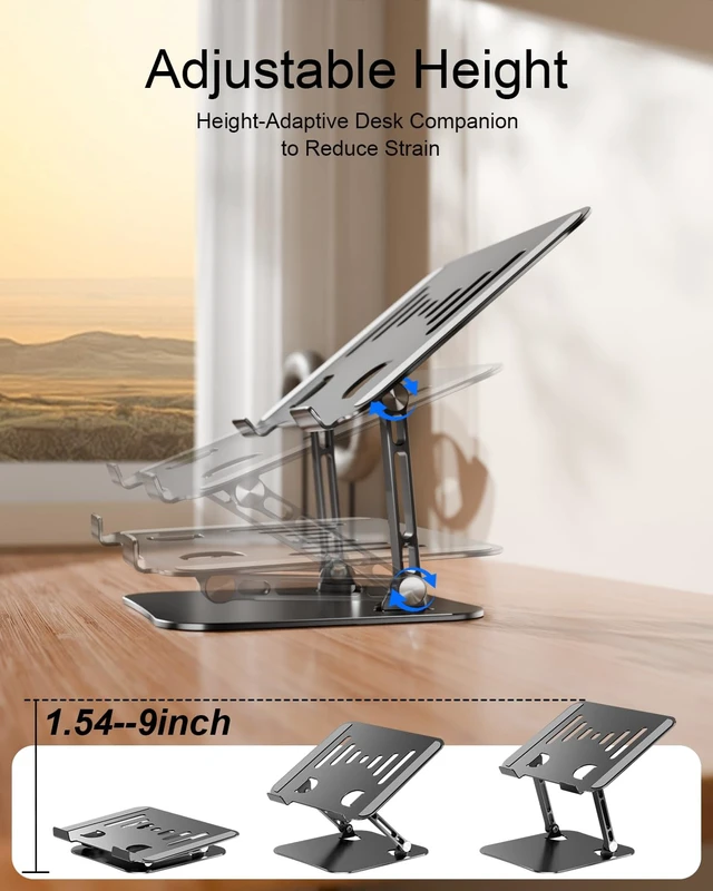 Alt view image 3 of 7 - Adjustable Laptop Stand, Aluminum Laptop Riser Portable Notebook Stand, Foldable Computer Holder for MacBook Air Pro, Dell XPS, HP and All 1017 Inch Laptops, Black