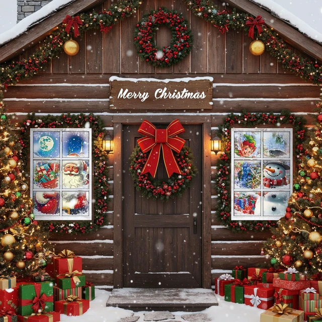 Alt view image 6 of 7 - 4 Pcs Christmas Snowman Curtain Window Silhouette Decoration 31"x47" Warm Holiday Window Silhouette, Snowman Cling Door Cover, Winter Poster Screen, Indoor Outdoor Christmas Party Decor