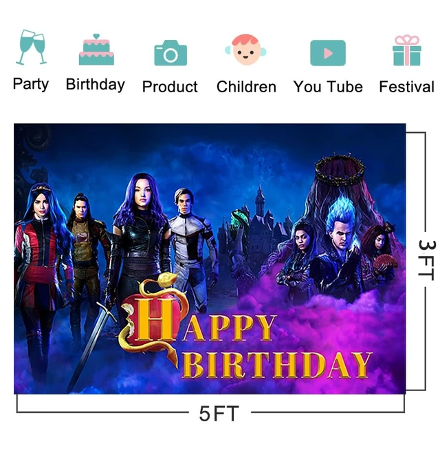 Alt view image 2 of 4 - Descendants Backdrop for Birthday Party Supplies 5x3ft Photo Backgrounds Descendants Theme Baby Shower Banner for Birthday Cake Table Decoration