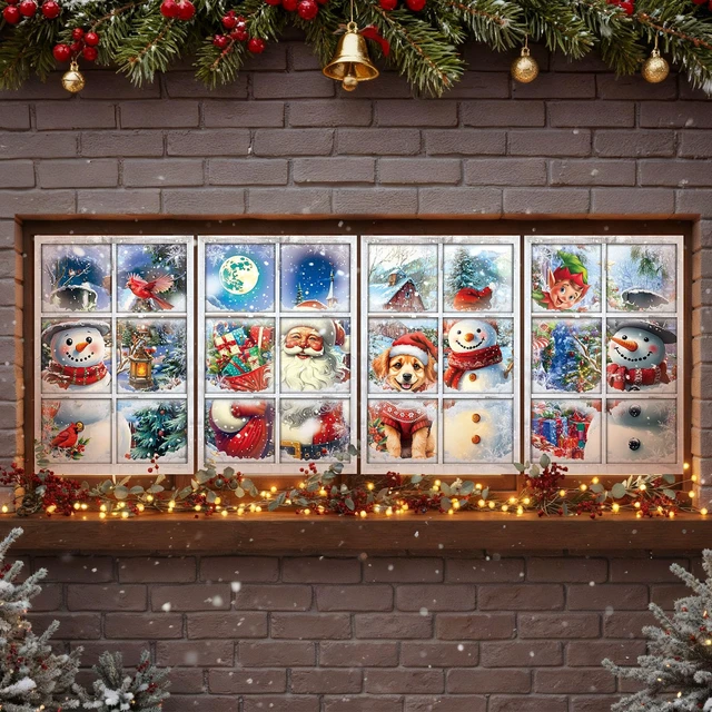 Alt view image 7 of 7 - 4 Pcs Christmas Snowman Curtain Window Silhouette Decoration 31"x47" Warm Holiday Window Silhouette, Snowman Cling Door Cover, Winter Poster Screen, Indoor Outdoor Christmas Party Decor