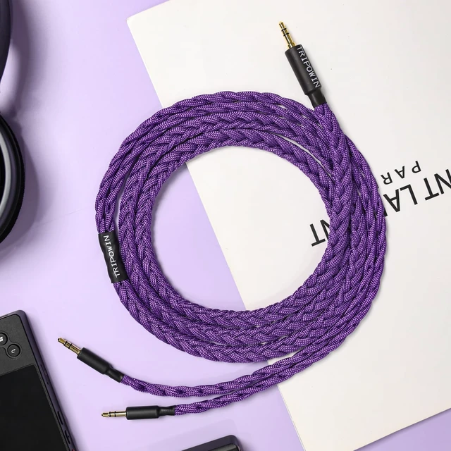 Alt view image 4 of 7 - Tripowin GranVia Upgraded OFC Headphone Replacement Cable Dual 3.5mm Connector to 3.5mm Stereo Headphone Cable for HE4XX/HE-400i/HE400se/Goldplanar/Focal ELEGIA, Purple, 1.5m