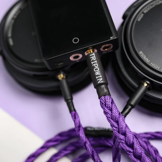 Alt view image 5 of 7 - Tripowin GranVia Upgraded OFC Headphone Replacement Cable Dual 3.5mm Connector to 3.5mm Stereo Headphone Cable for HE4XX/HE-400i/HE400se/Goldplanar/Focal ELEGIA, Purple, 1.5m