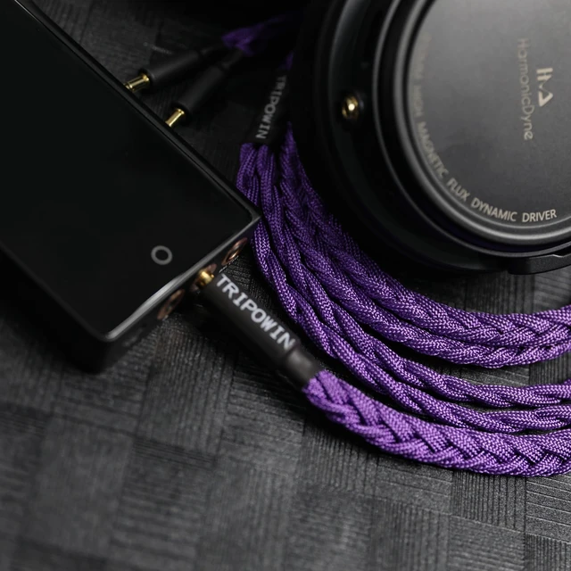 Alt view image 6 of 7 - Tripowin GranVia Upgraded OFC Headphone Replacement Cable Dual 3.5mm Connector to 3.5mm Stereo Headphone Cable for HE4XX/HE-400i/HE400se/Goldplanar/Focal ELEGIA, Purple, 1.5m