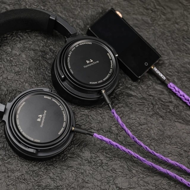 Alt view image 7 of 7 - Tripowin GranVia Upgraded OFC Headphone Replacement Cable Dual 3.5mm Connector to 3.5mm Stereo Headphone Cable for HE4XX/HE-400i/HE400se/Goldplanar/Focal ELEGIA, Purple, 1.5m