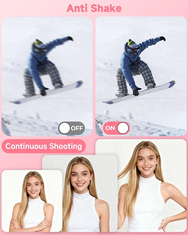 Alt view image 3 of 7 - Digital Camera, 44MP FHD 1080P Digital Point and Shoot Camera with Anti Shake, Smile Capture 16X Zoom, Compact Small Camera for Teens Girls Kids Adults(Pink)