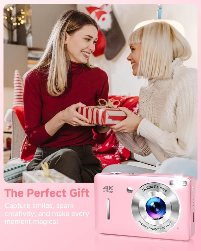 Alt view image 7 of 7 - Digital Camera, 44MP FHD 1080P Digital Point and Shoot Camera with Anti Shake, Smile Capture 16X Zoom, Compact Small Camera for Teens Girls Kids Adults(Pink)