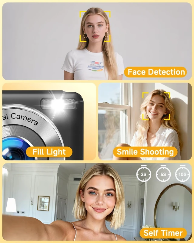 Alt view image 6 of 7 - Digital Camera, 44MP FHD 1080P Digital Point and Shoot Camera with Anti Shake, Smile Capture 16X Zoom, Compact Small Camera for Teens Girls Kids Adults(Black)