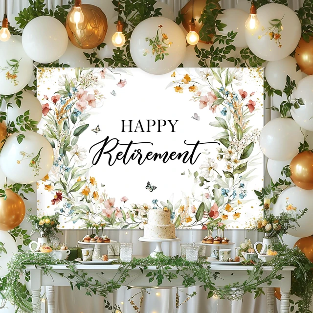 Alt view image 3 of 7 - Happy Retirement Banner Wildflower Themed Happy Retirement Party Decorations Backdrop Floral We Will Miss You Going Away Retire Party Decor (7x5ft)