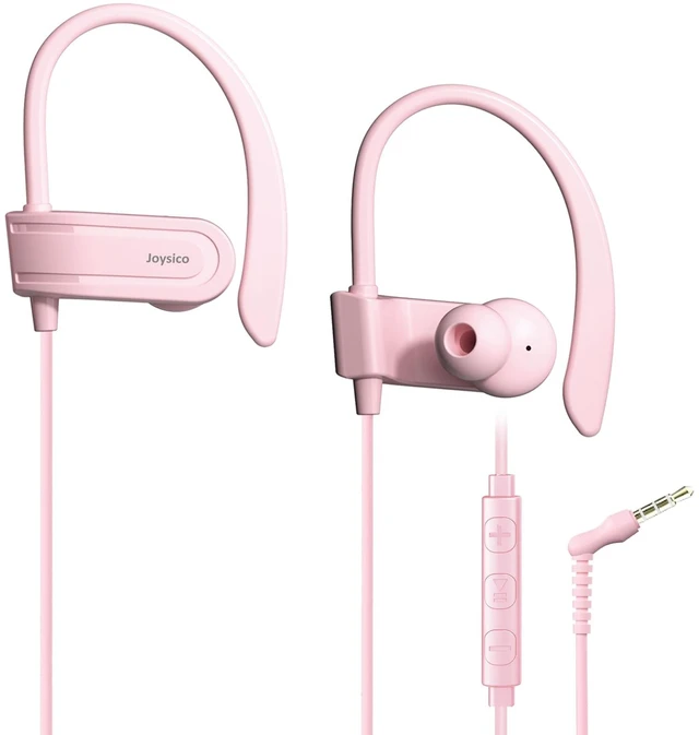 Main image of Wired Over Ear Earbuds Headphones with Mic and Volume Control Pink Wrap Around Ear Hook Secure Fit, Earphone Case, Sport Running Exercise Gym Workout Sweatproof, For Cellphones Laptops Tablets
